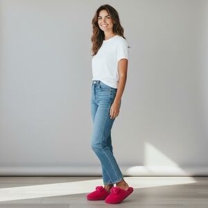 KATE SPADE Neon Hot Pink Faux Fur Slides Slippers w/ Bow Spade Logo; SIZE 9 B